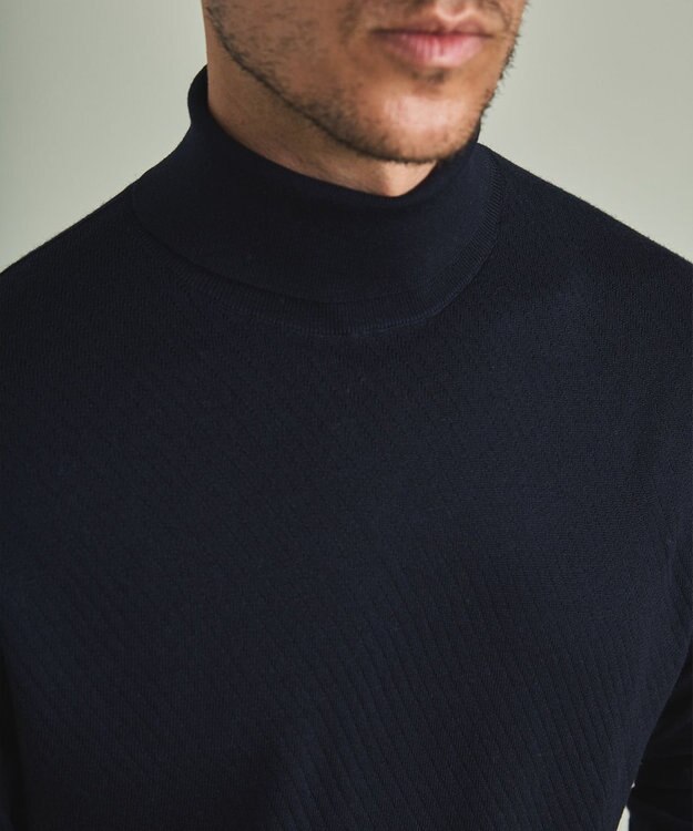 GOTAIRIKU 【家庭洗濯可能】イタリア糸 ハイゲージ タートルニット_リンクス柄 ネイビー系1