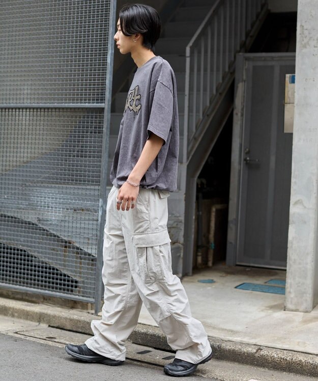 WEGO 【ウエストゴム/MLサイズ展開】ナイロンイージーカーゴパンツ ライトグレー