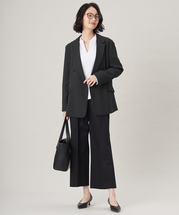 自由区 S 【UVカット・接触冷感・洗える】コットンサテンクロップド丈ワイドストレート パンツ ブラック