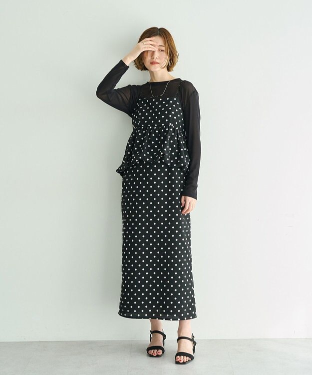 YECCA VECCA ドット柄バルーンキャミワンピース Black