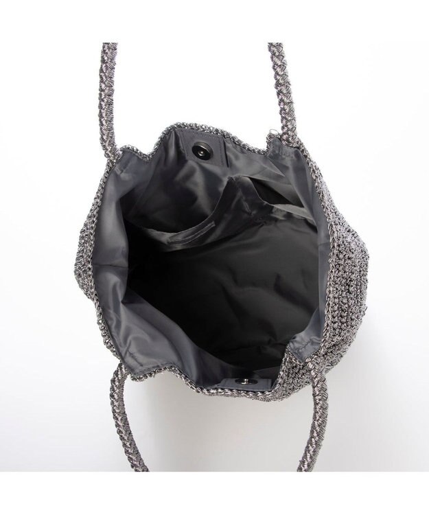 UNBILLION カシュカシュ cachecache / メタリックコード柄編みトートバッグ ダークシルバー