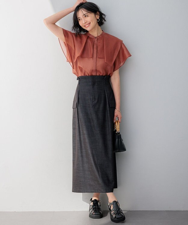 23区 S 【接触冷感/洗える】シアーフィルム ブラウス キャメル系