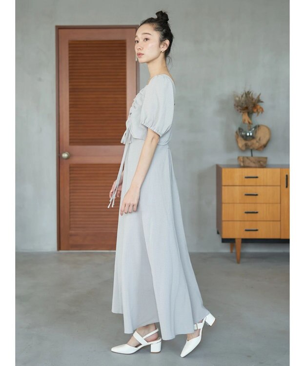 earth music&ecology ＳＥＴ２点パフスリーブブラウス＋キャミワンピース Light Gray