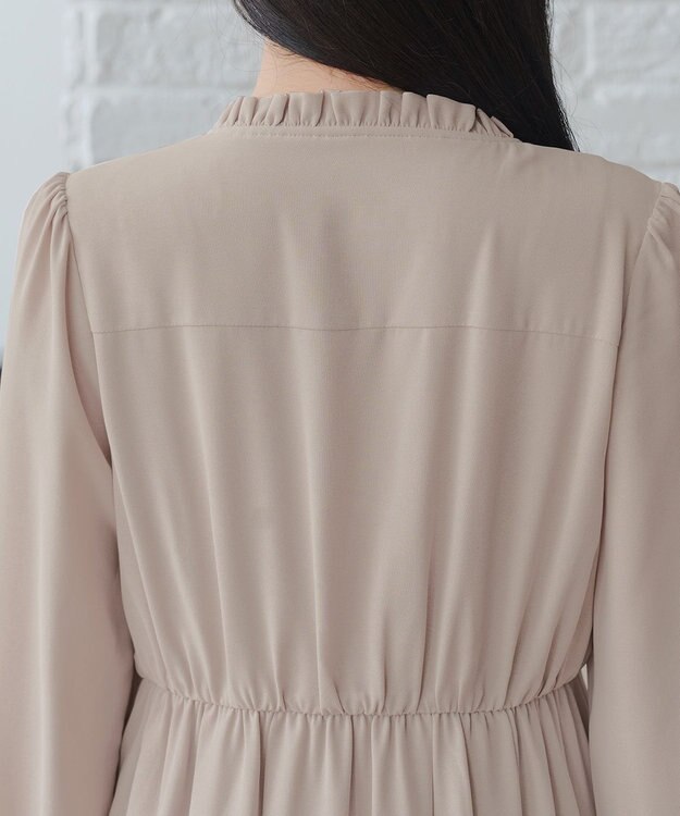 Tiaclasse L 襟フリルリボンワンピース ベージュ