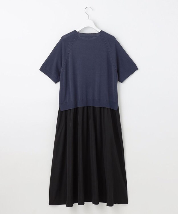 自由区 L 【洗える】タフタコンビ半袖 ワンピース インディゴブルー×ブラック