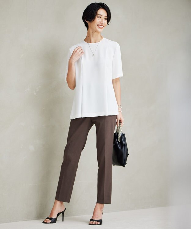 ICB 【UVカット・接触冷感・防シワ・洗える】エステルダブルクロス タックデザインプルオーバー オフホワイト系