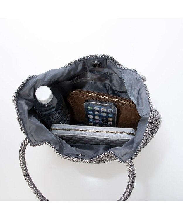 UNBILLION カシュカシュ cachecache / メタリックコード柄編みトートバッグ ダークシルバー