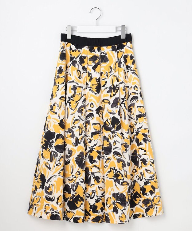 自由区 S 【SHIHOさん着用】アートタッチフラワープリント スカート イエロー×モノトーン系