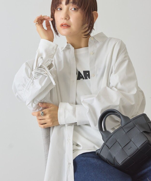 AMERICAN HOLIC 【イージーケア】バックギャザーリボンシャツ White