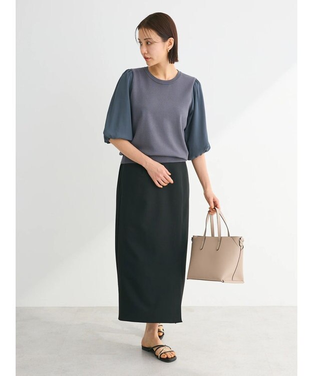 Green Parks 袖楊柳ドッキングニットプルオーバー Gray