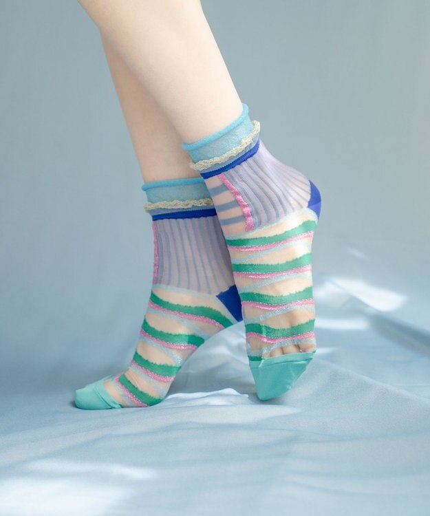 COQ WAVE ECHO シアーボーダーソックス スカイブルー