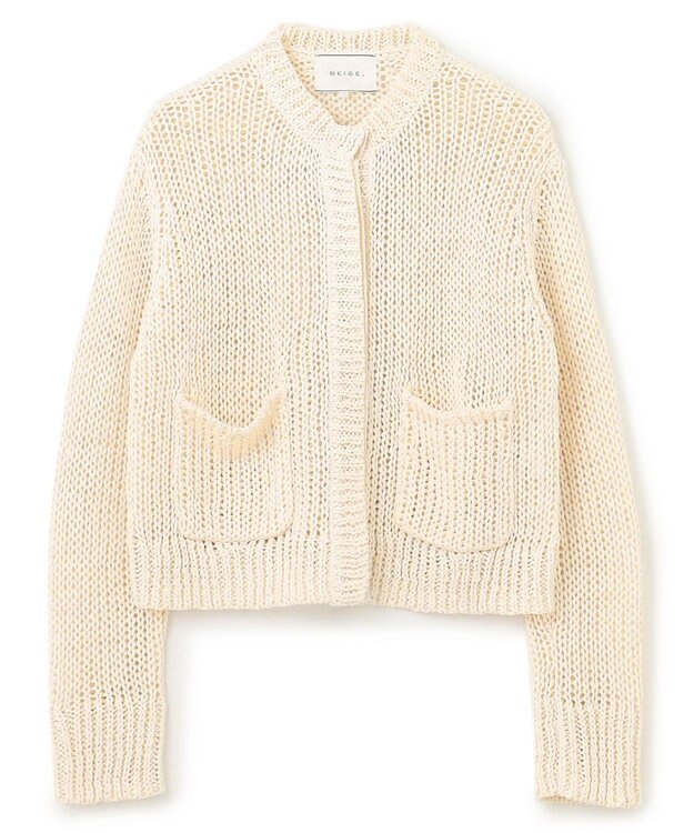 BEIGE， 【洗える】THYME / クルーネックコットンメッシュカーディガン Ecru