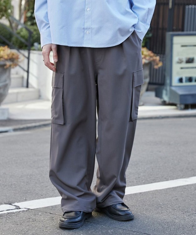 WEGO 【ウエストゴム/MLサイズ展開】イージーワイドカーゴスラックス ダークグレー