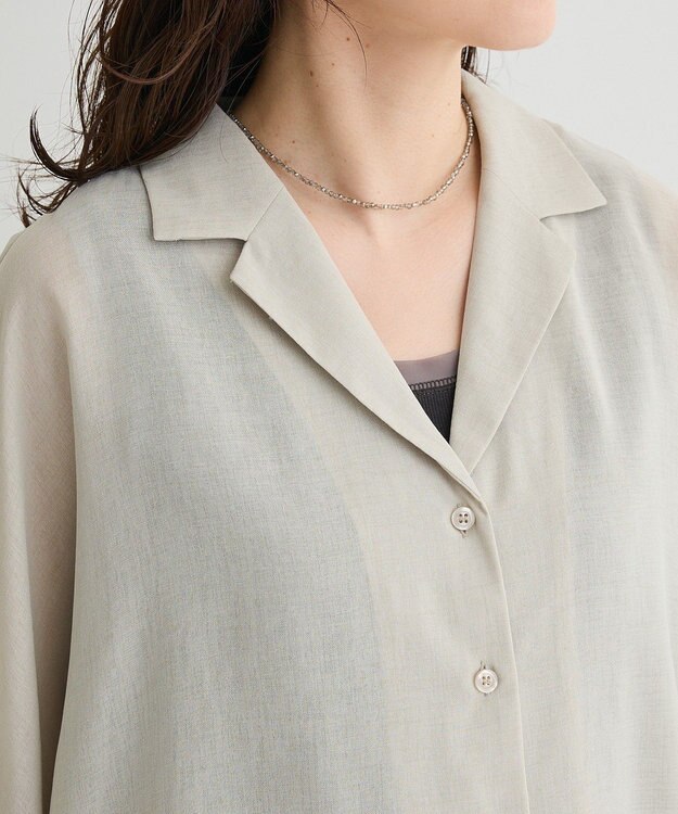 Green Parks 開襟シアーシャツジャケット Gray Beige