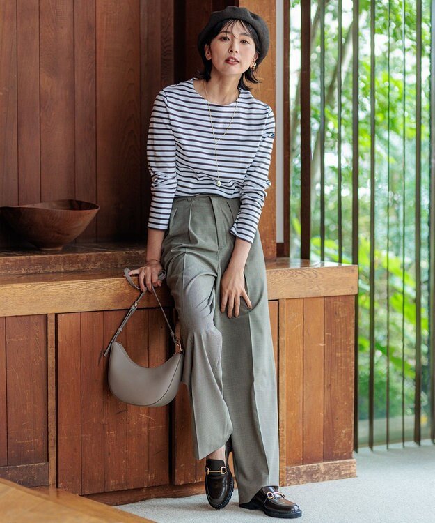 23区 【洗える】Armor-lux ボーダー カットソー オフ×ブラウン