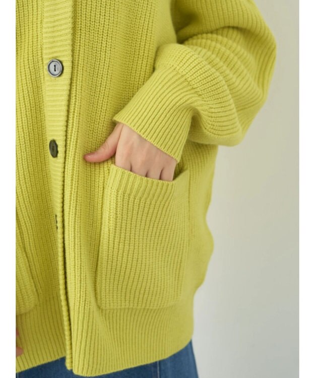 earth music&ecology アンチピリング畦Ｖネックカーディガン Lime Green