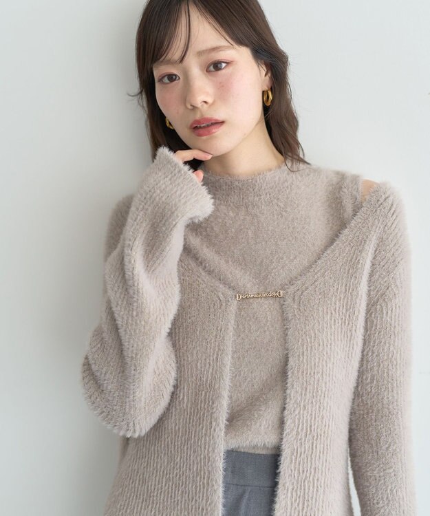 earth music&ecology SET2点チャーム付きシャギーニット＋インナー Light Beige