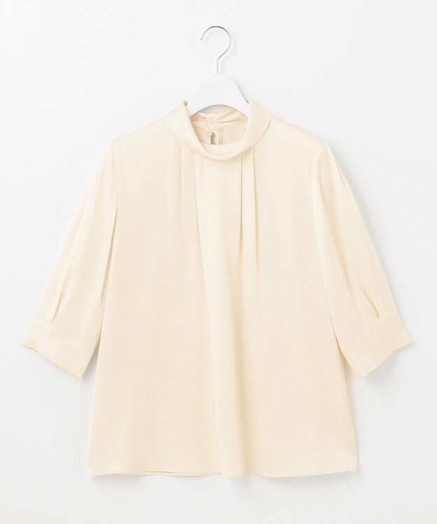 自由区 【洗える/UVケア/吸放湿性】シルクストレッチ ハイネックブラウス ベージュ系