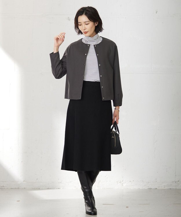 J.PRESS LADIES L タートルジャージー ボーダー カットソー グレー系1