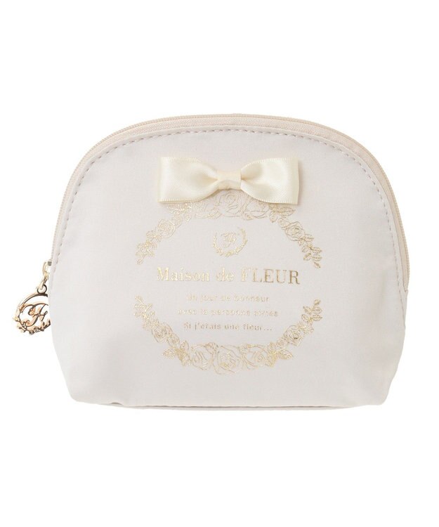 Maison de FLEUR サテンリボンラウンドポーチ Ivory