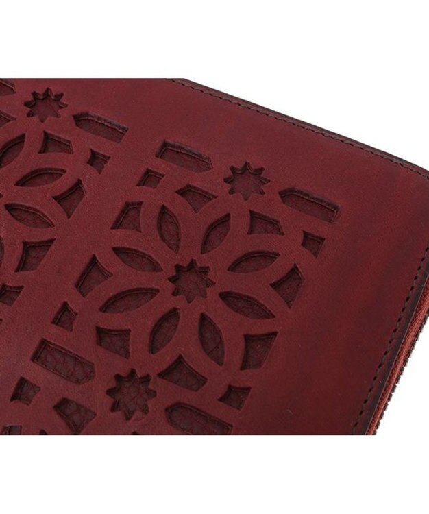 genten カットワーク ラウンド長財布 ワイン