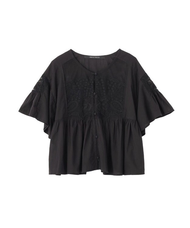 YECCA VECCA 刺繍レースブラウス Black