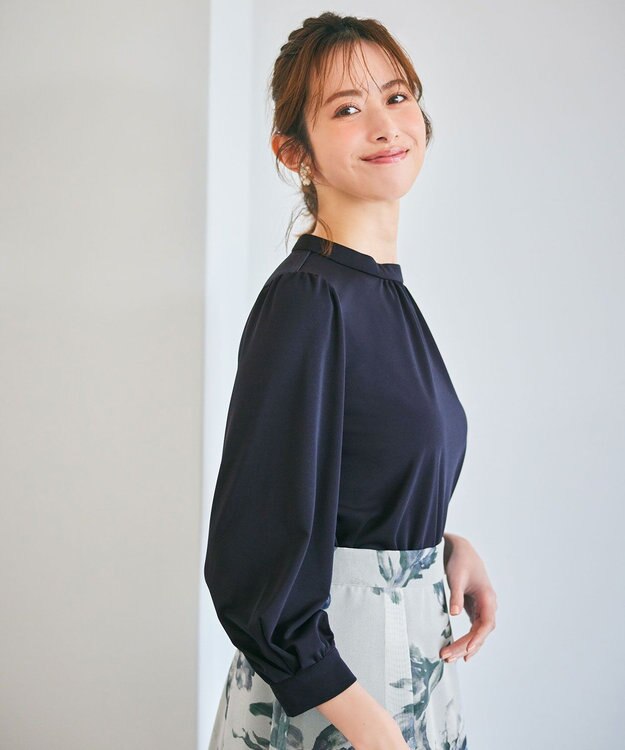 ANY SIS S 【UVケア】イージーケアスタンドネック ブラウス ネイビー