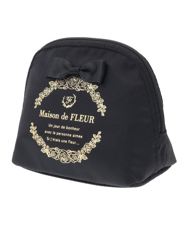 Maison de FLEUR サテンリボンラウンドポーチ Black