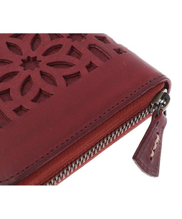 genten カットワーク ラウンド長財布 ワイン