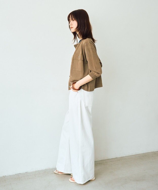 YECCA VECCA ノーカラー7分袖ポケットカーディガン Dark Beige