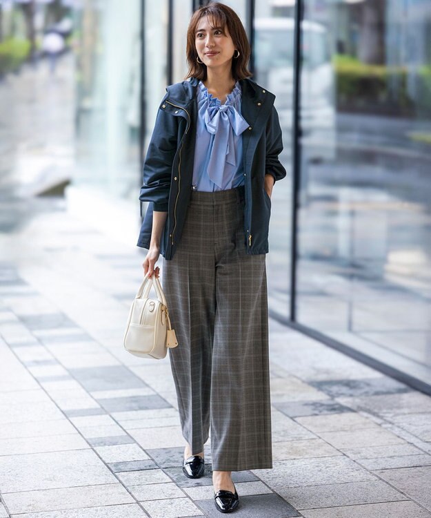 ANY SIS S ビューティサーモ2WAYストレッチ ワイドパンツ グレーチェック