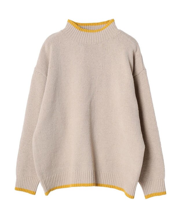 CRAFT STANDARD BOUTIQUE 洗えるモールニット配色プルオーバー Gray Beige