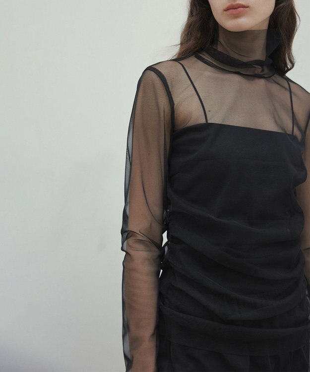 BEIGE， 【洗える・Precious 7月号掲載】TAMARIX / ストレッチチュールハイネックブラウス Black