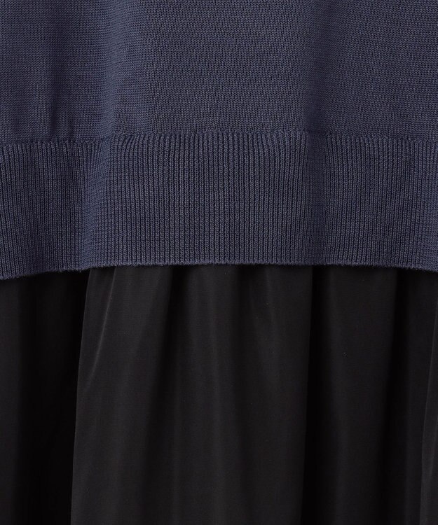 自由区 L 【洗える】タフタコンビ半袖 ワンピース インディゴブルー×ブラック