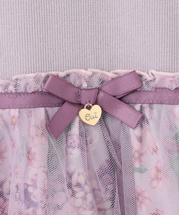 ANY KIDS 花柄ドッキングチュールワンピース ラベンダー系