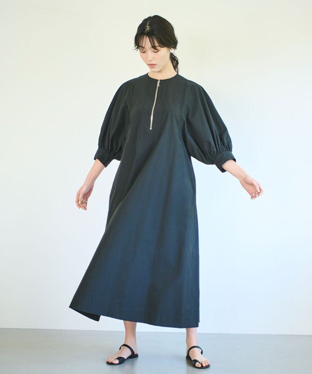 #Newans 【ANSWER for Co-Creation】ジップデザインパフスリーブワンピース ブラック系