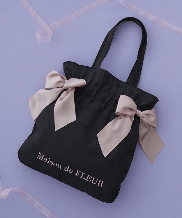 Maison de FLEUR リボンジャカードダブルリボントートバッグ Black
