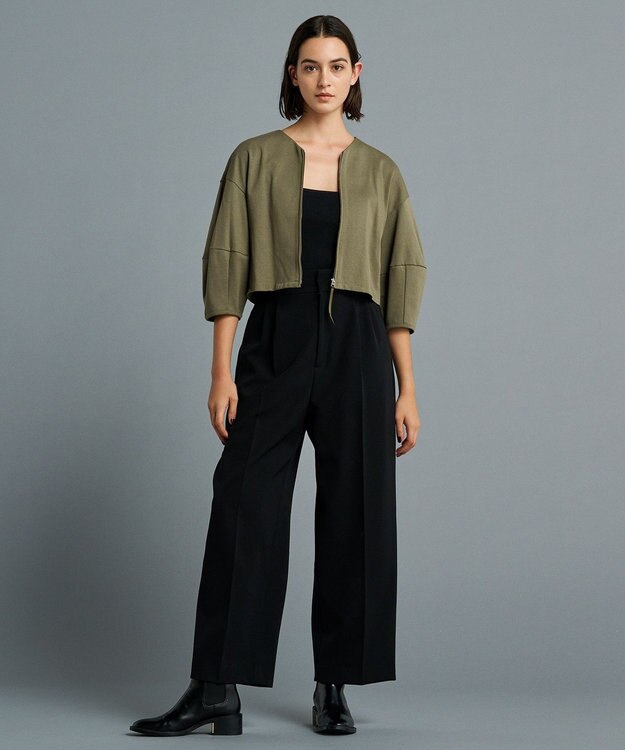 uncrave 【防しわ・UVカット・洗濯機洗い可】バルキーツイル ワイドパンツ(サスペンダー付き)（uncrave STANDARD） ブラック