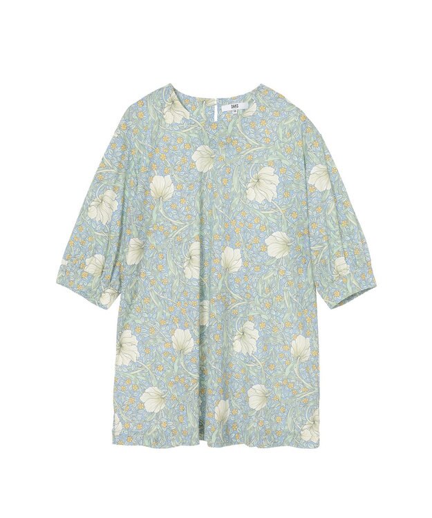 DAKS ボタニカルプリント七分袖プルオーバー ライトブルー