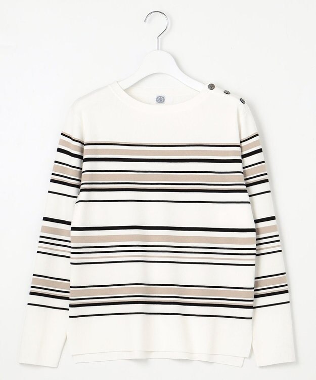 J.PRESS LADIES L 【洗える】RAYON STRETCH BORDER ボートネック ニット ホワイト系1