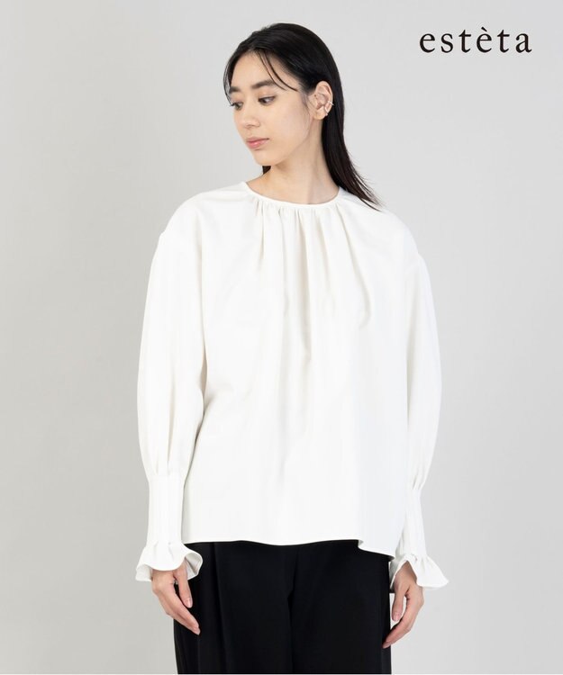 23区 【エステータ】コットンダブルクロス 長袖ブラウス ホワイト系