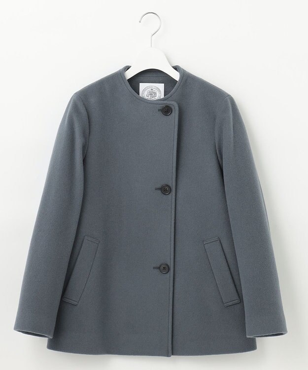 J.PRESS LADIES L ショートビーバー ノーカラーコート ダルブルー系