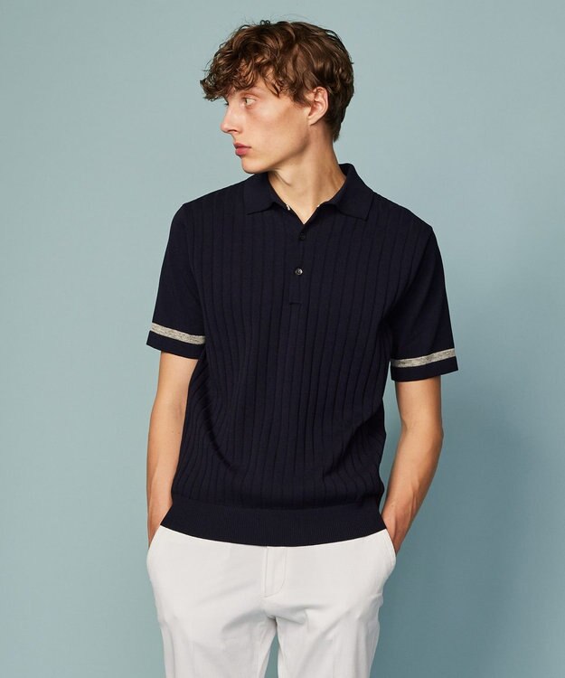 JOSEPH ABBOUD 【清涼感/ストレッチ/洗える】クールスキン ニット ポロ ネイビー系