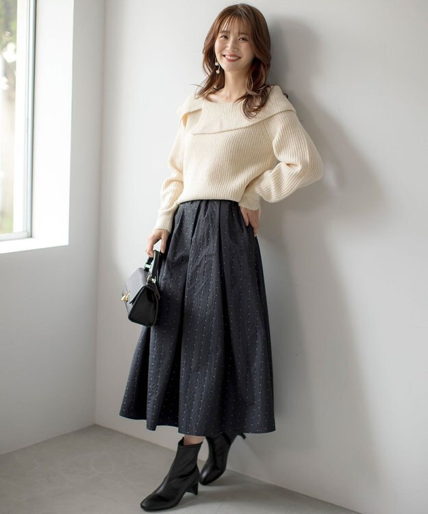 ANY SIS 【洗える】モノトーンドットジャカード スカート ブラック系