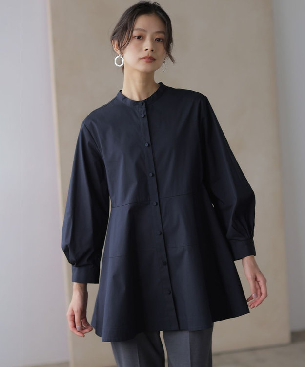 組曲 S 【前後着用可】コンパクトシャーティング チュニックブラウス ネイビー系