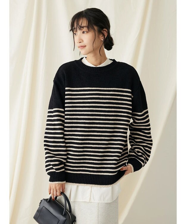 CRAFT STANDARD BOUTIQUE 洗えるモールニットボーダープルオーバー Black