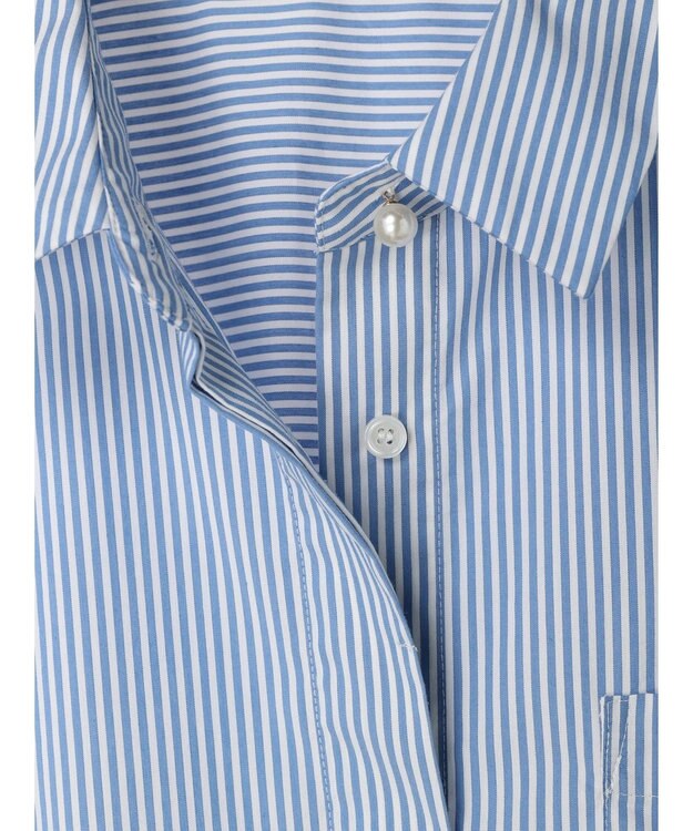 earth music&ecology パールボタンシャツ Stripe Blue