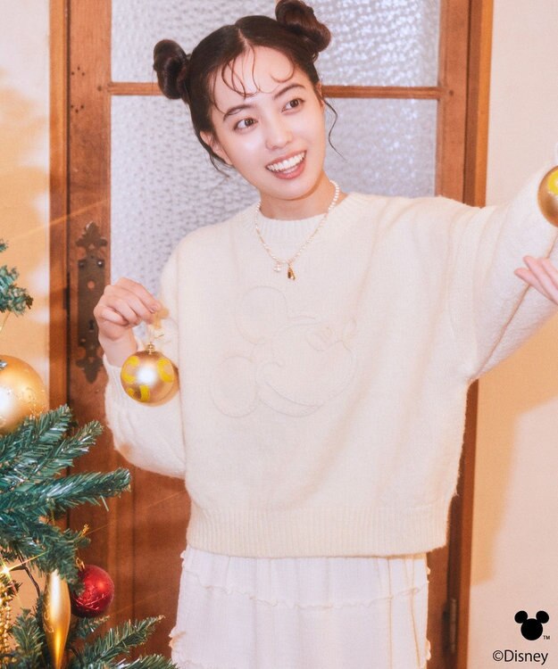 earth music&ecology 【予約】Disney/ミッキーコード刺繍ニットプルオーバー アイボリー