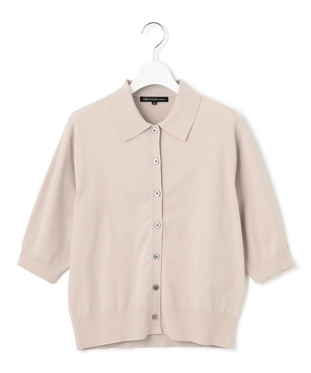 23区 L 【洗える/吊り干しOK】ヴィスコースストレッチ ポロニット カーディガン ベージュ系