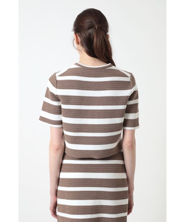 DAKS ボーダーショート丈ニットプルオーバー ベージュ